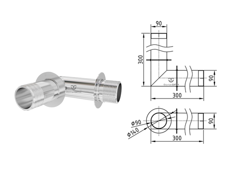 Стеновой проход угловой FC 90° 300x300-93