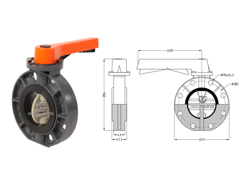Дисковый затвор промышленного применения PVC-U PN16 FC