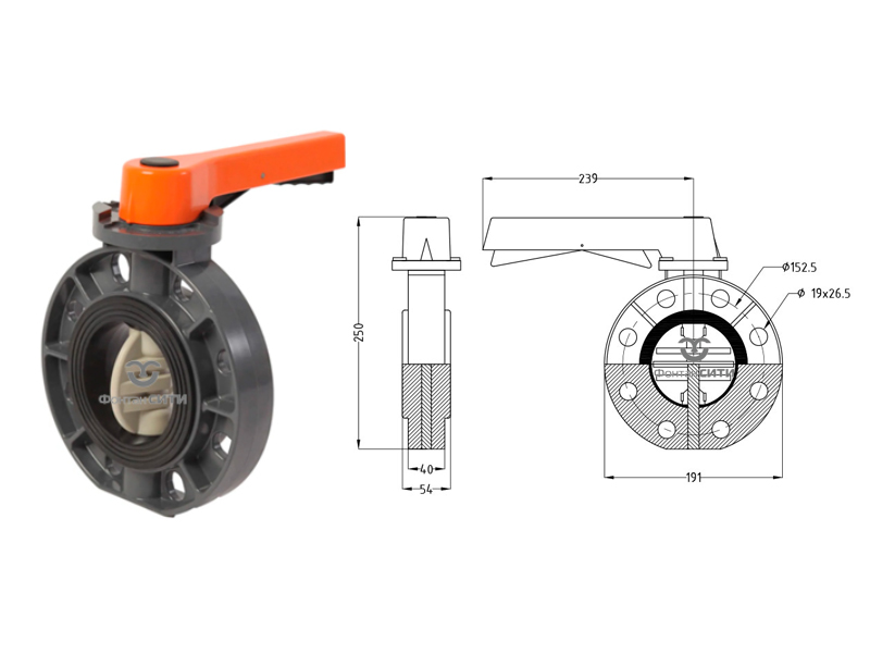 Дисковый затвор промышленного применения PVC-U PN16 FC