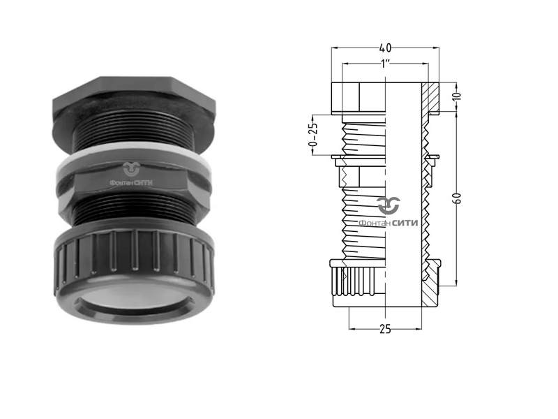 Переход на емкость PVC-U PN16 с цангой