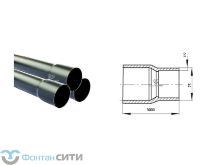 Труба напорная PVC-U PN10 с раструбом, 3 м FC (75)
